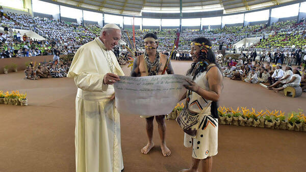 Pope Francis meets with representatives of indigenous communities.
