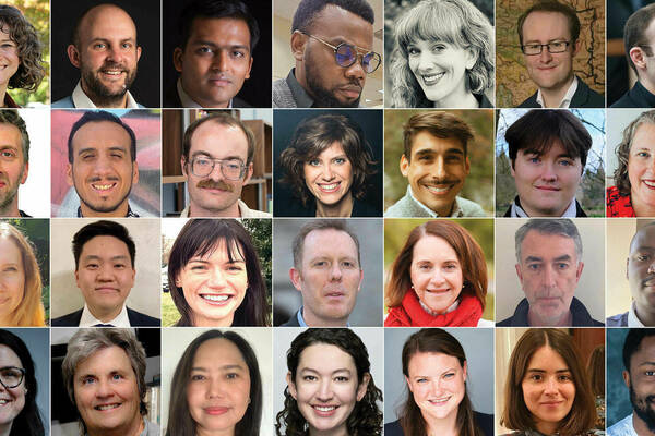 Arrayed photos of 28 of the 33 recipients of Cushwa Center grants and awards.