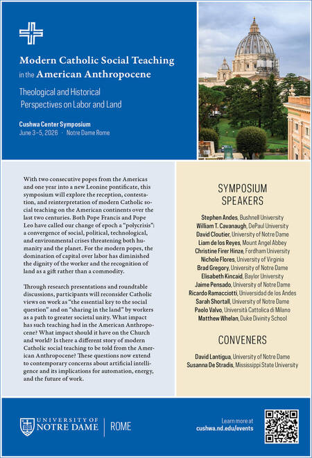 A flyer for the June 2026 symposium, "Modern Catholic Social Teaching in the American Anthropocene"